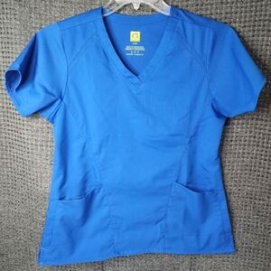 WonderWink Pro Womens Royal Blue V Neck Short Sleeve 2 Pocket Scrub Top